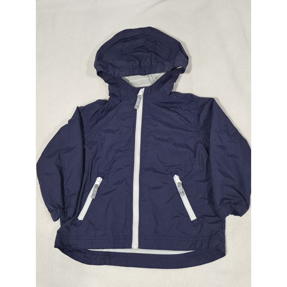 Hanna Andersson Navy Hooded Jacket Zip Front Striped Liner 100  (4-5)